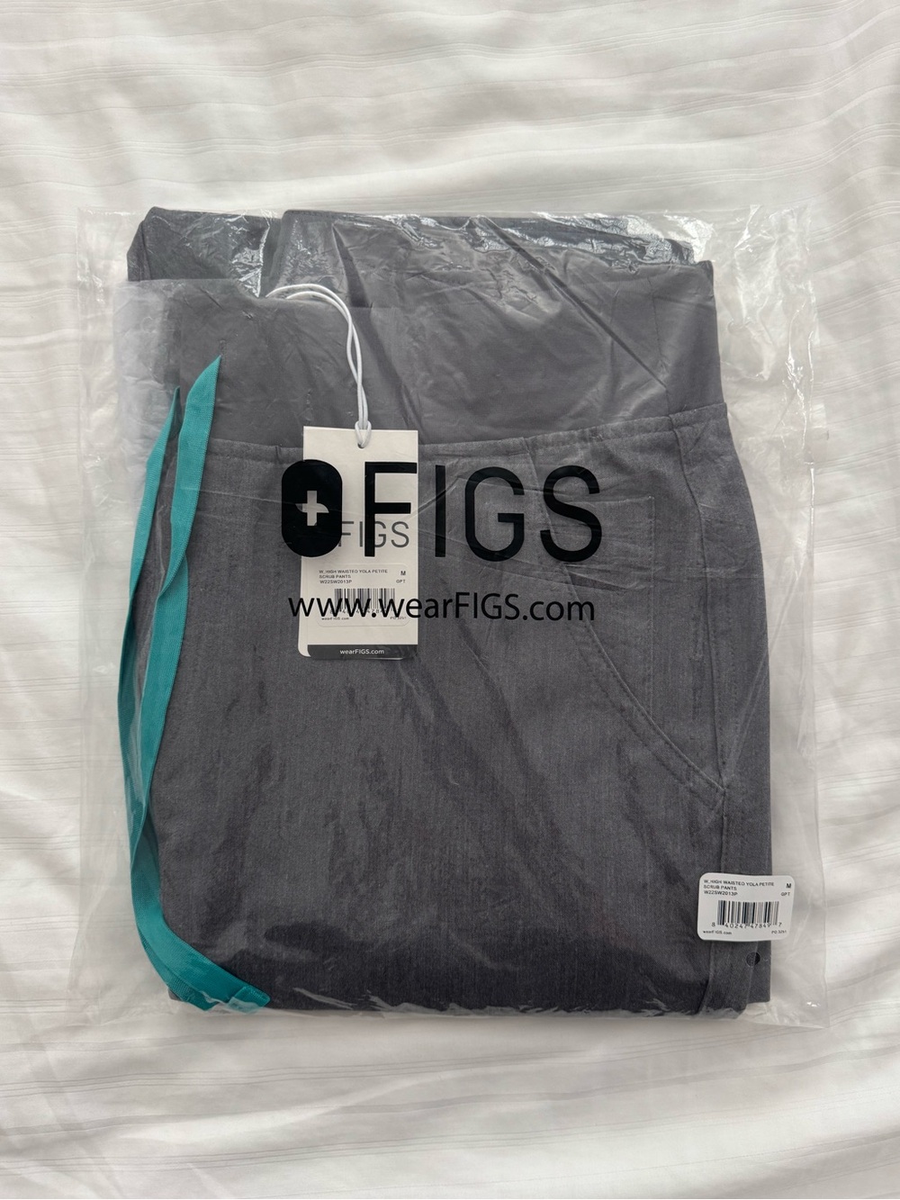 FIGS Gray Scrub Pants with Teal Drawstring